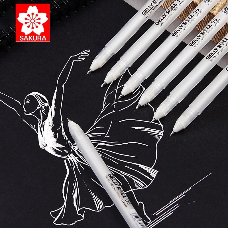

Sakura 3pcs Gelly Roll Classic Highlight Pen 0.3/0.4/0.5mm White Golden Silver Grey Ink Highlight Gel Pen Color Marker