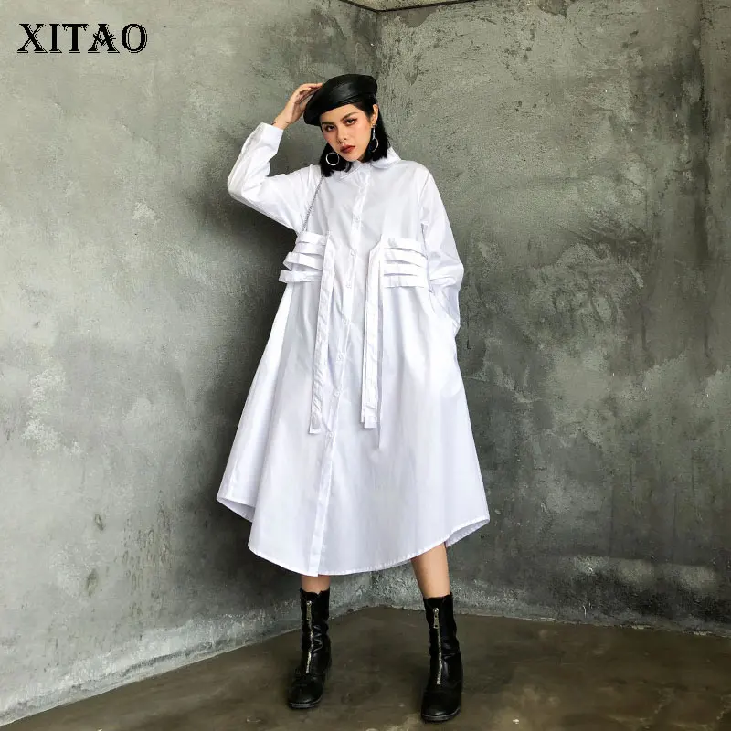 Платье XITAO женское черное с длинным рукавом плиссированное 2020|Женские платья| |