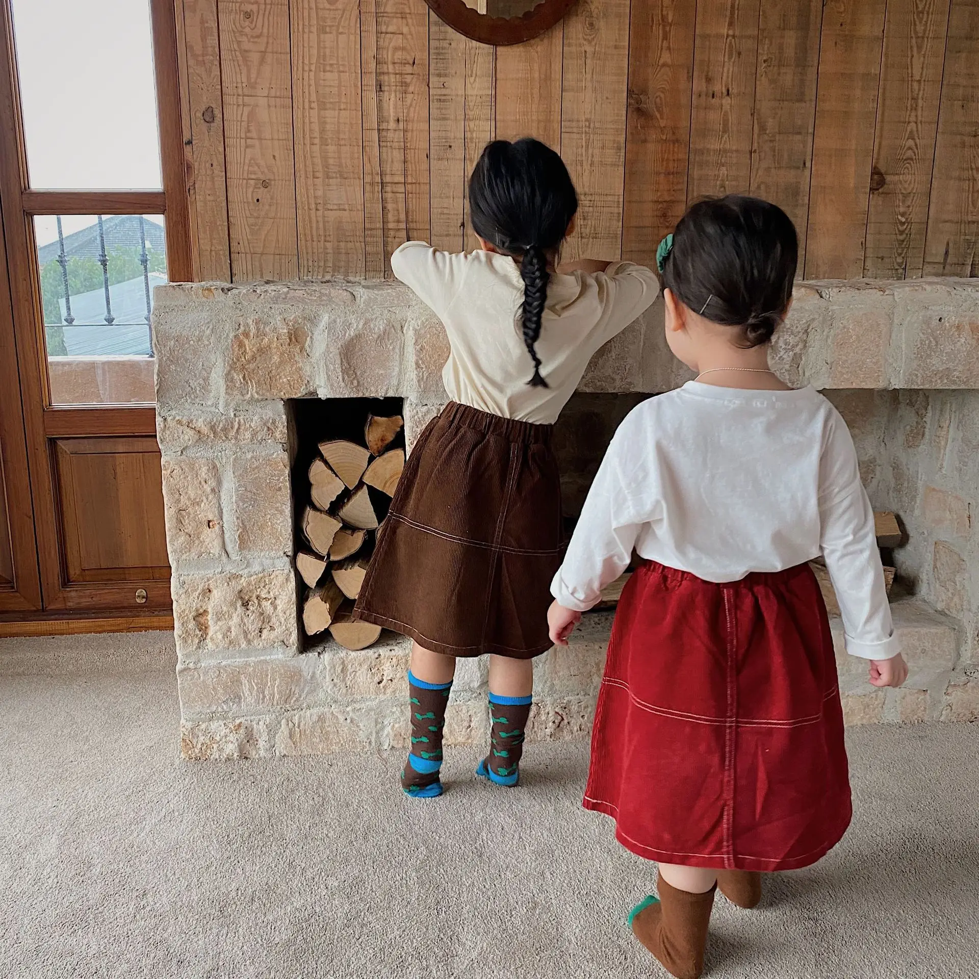 

Girls Solid Color Leisure Rough Pit Corduroy Skirt Children Korean Autumn New Clothes