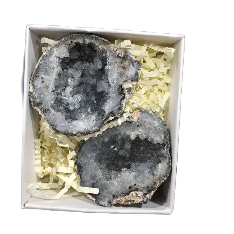 

Natural White Agate Geode Quartz Crystal Cluster Specimen Minerals Reiki Healing Home Decoration