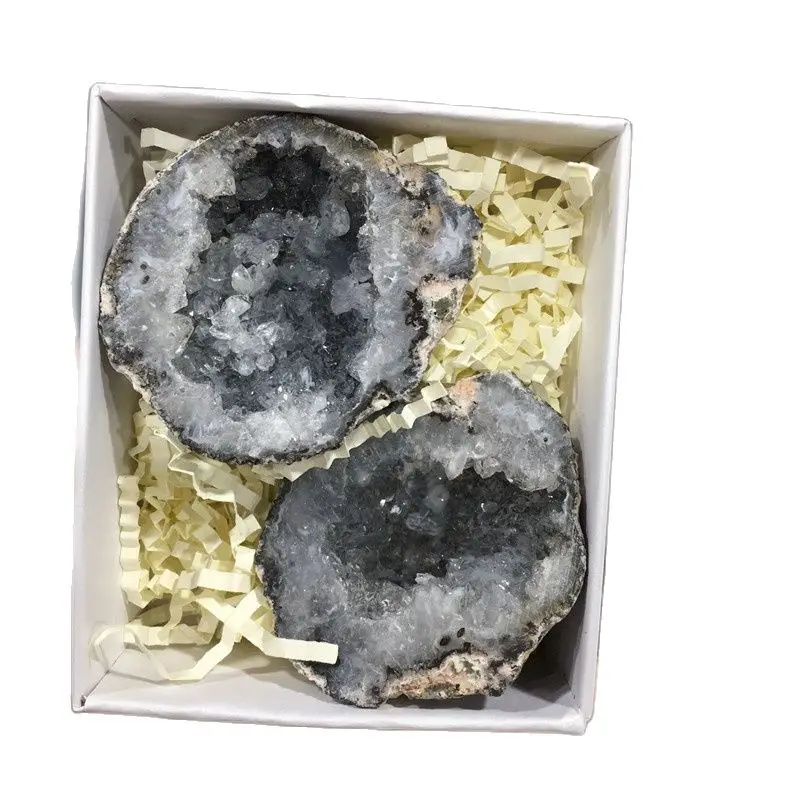 Natural White Agate Geode Quartz Crystal Cluster Specimen Minerals Reiki Healing Home Decoration