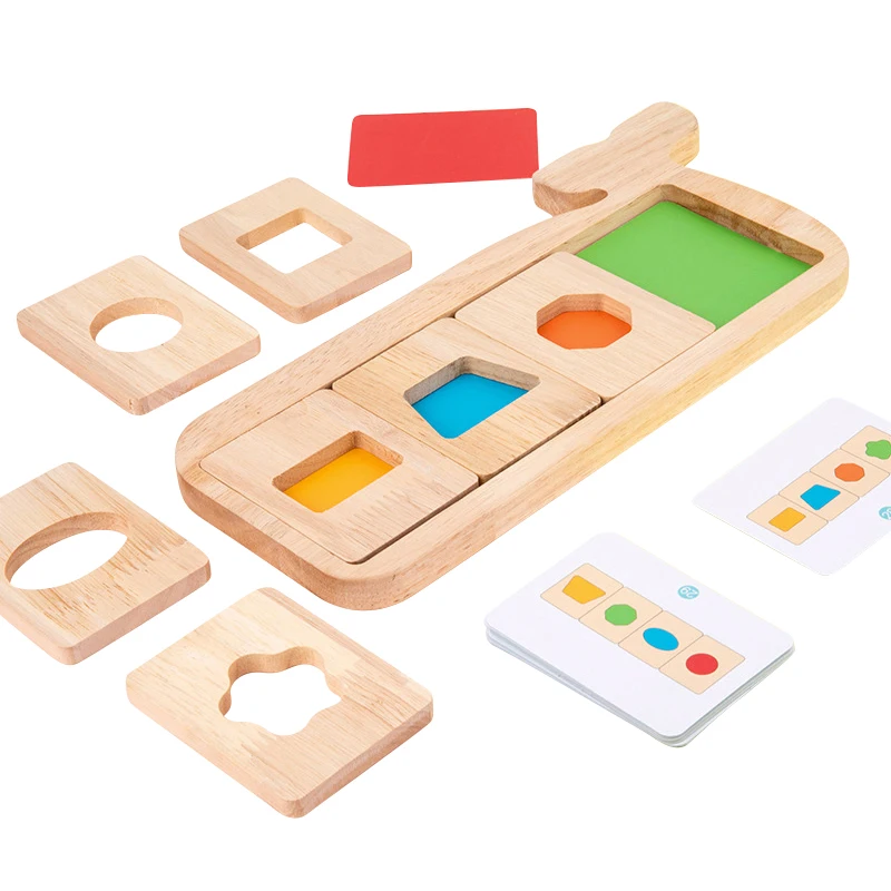 

Kid's Wooden Early Education Whale Geometric Shape And Color Discrimination Cognitive Puzzle Montessori Benefit Intellectual Toy