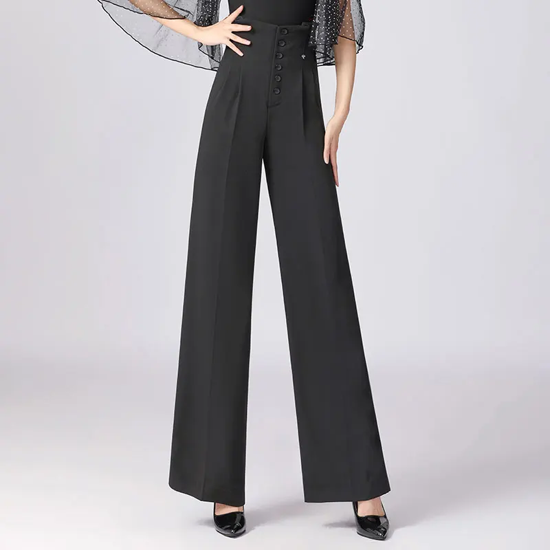 

Брюки женские для латиноамериканских танцев, дизайнерские штаны с завышенной талией, стильные танцевальные брюки на пуговицах, одежда для ...