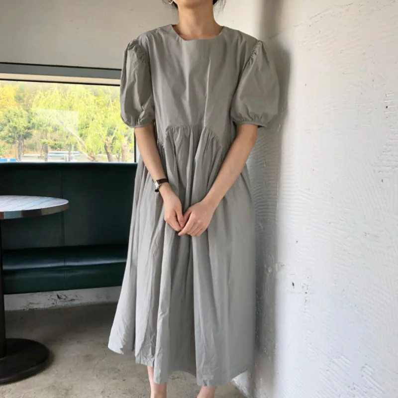 

Женское офисное платье Korobov, корейское летнее винтажное элегантное платье с круглым вырезом и пышными рукавами, 2021