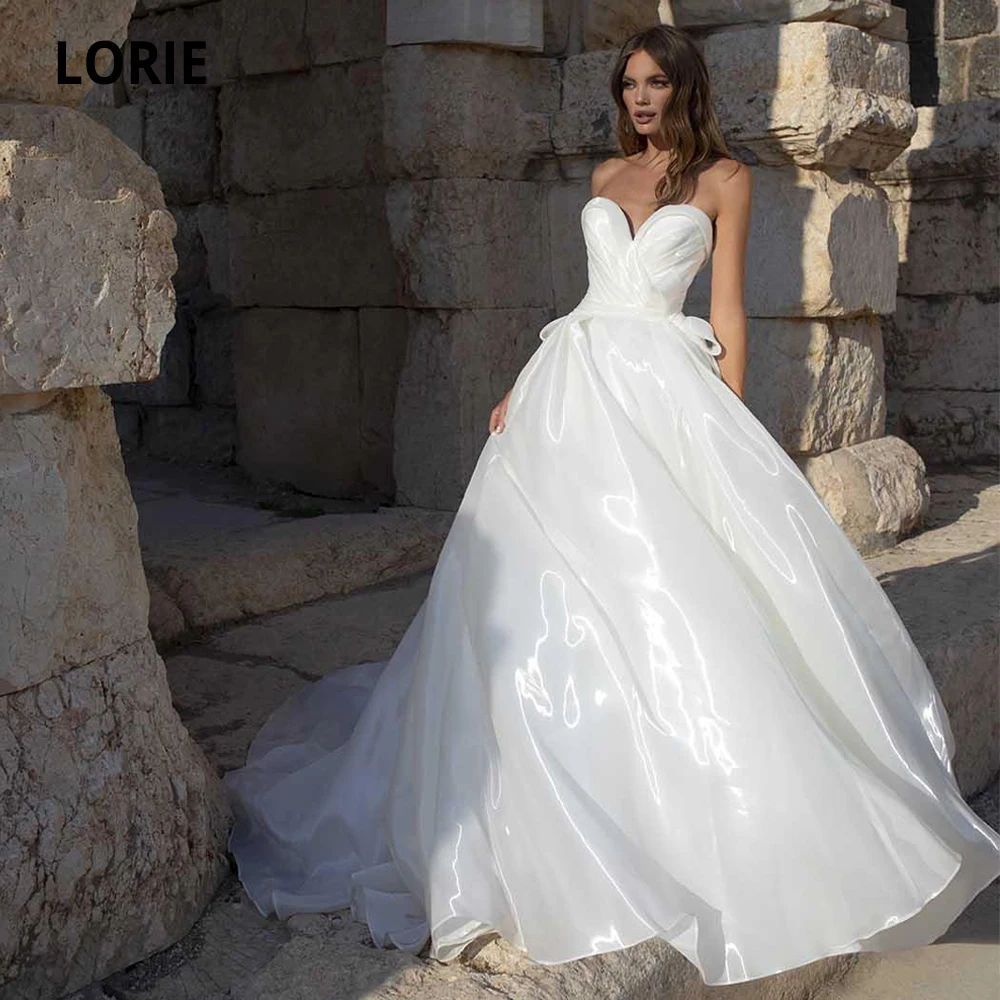 Лори линия Свадебное платье без бретелек Рукавов Лук Органзы и свадебные платья