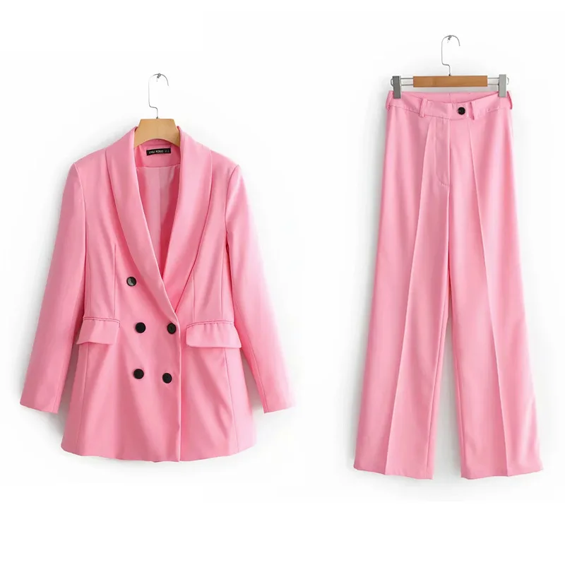 Повседневный желтый розовый блейзер Feminino рабочие брючные костюмы комплекты из 2