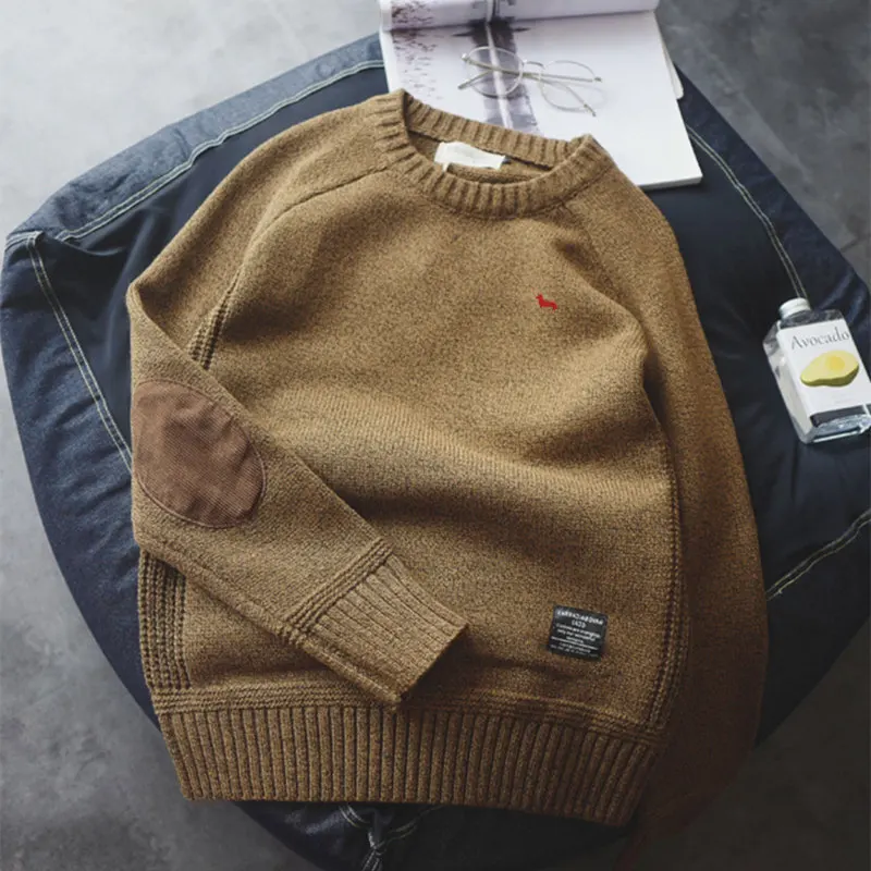 Новые осенние зимние мужские модные одноцветные свитера с круглым вырезом и