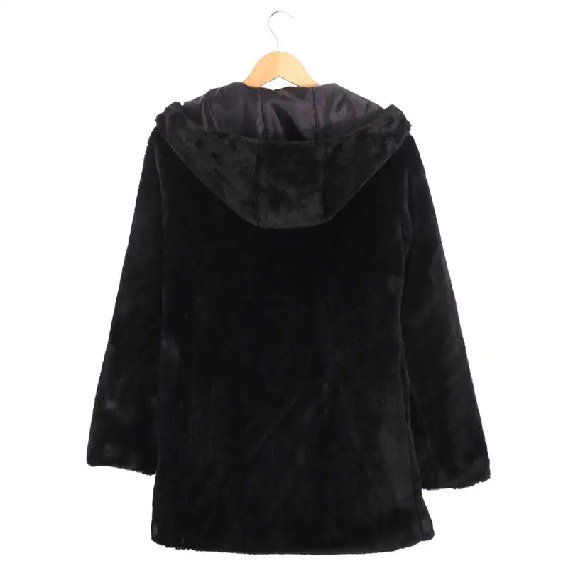 Long-sleeved Loose Black Coat Female Flocking Cotton Jacket Coat Plus Size Warm Winter Women Hooded Faux Fur Coat New Fashion