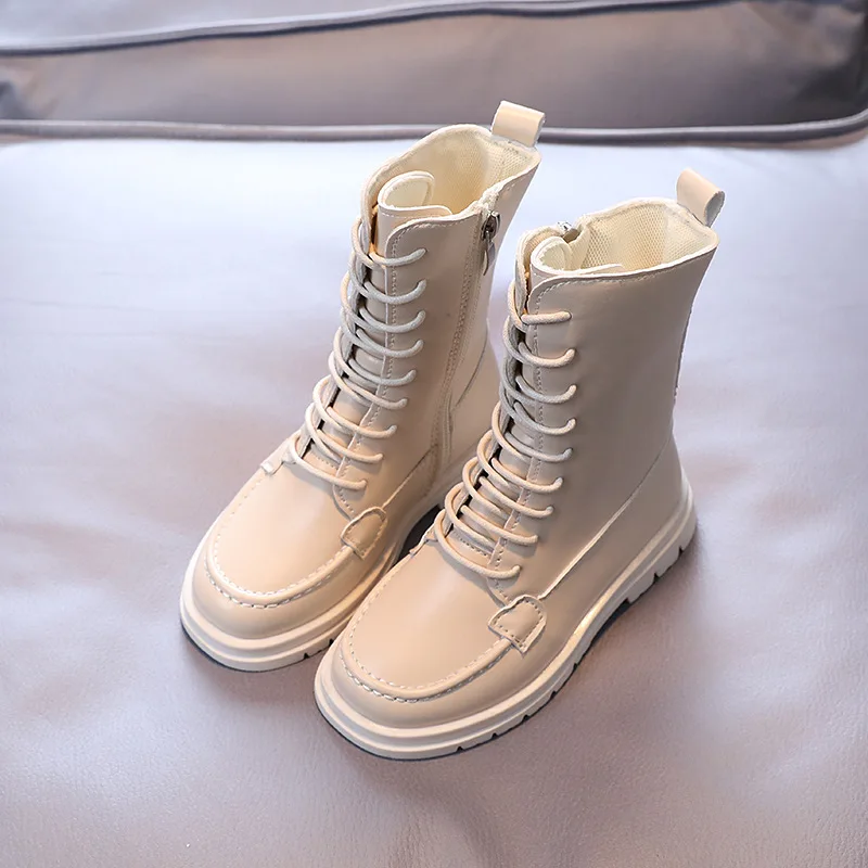 

Zip Kids Leather Boots 2021 Autumn Winter New Fashion Children Boots High-top Boots Snow Boots Baby Girls Boot Size 26-36