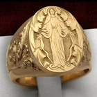 Дизайнерское кольцо с узором Богородицы для мужчин, мужское религиозное кольцо золотого цвета, Ювелирное Украшение на память верующего, аксессуары для пальцев День рождения