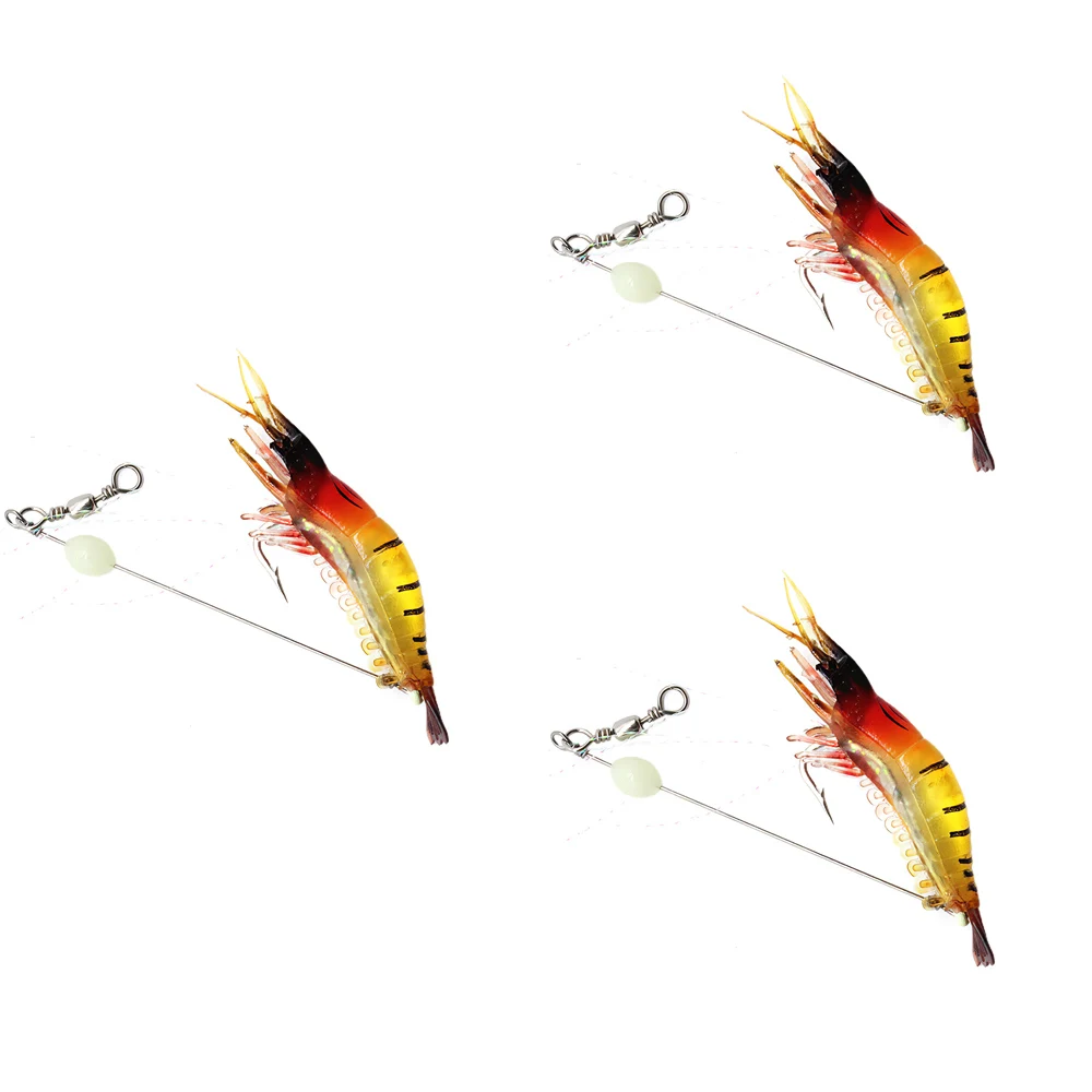 

3 PCS Three Colors Simulation Lure Soft Bait Hooks To Hang Fake Shrimp Lure Bionic Shrimp With Luminous Shrimp-shaped Soft Bait