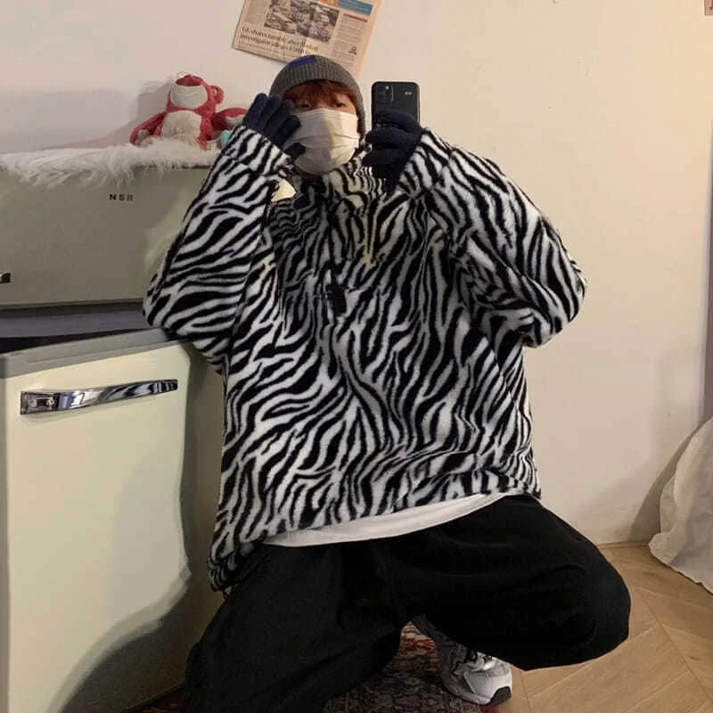 

Sweatshirts Men's And Women's Leopard Pattern Couple's Autumn Winter 2021 Korean Loose And Thickened Lamb Like Fur Coat Fashion