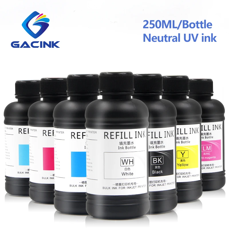

250ml/Bottle Neutral UV Ink Suit for EPSON DX4 DX5 DX7 DX10 XP600 TX800 Flatbed Printer Printhead Printing Hard / Soft Materials