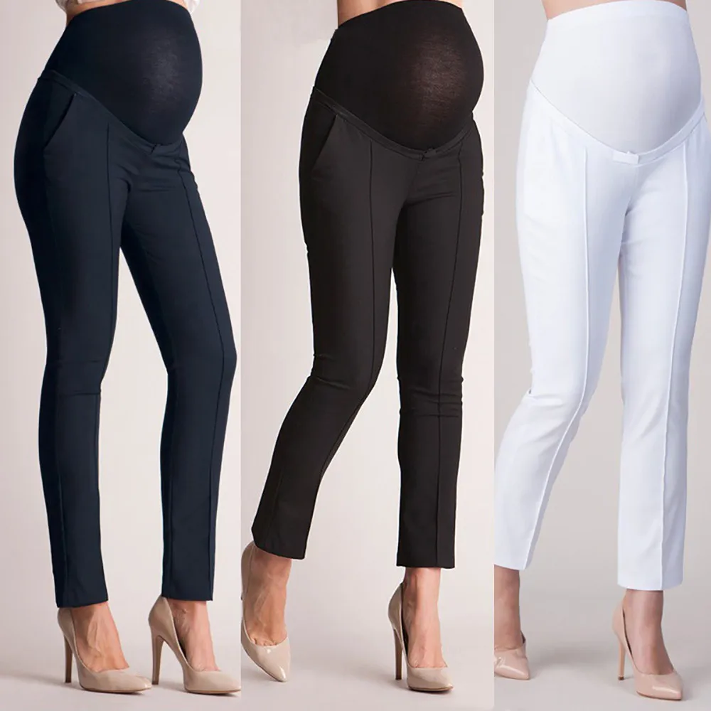 

Elastic Belly Protection Maternity Pants For Pregnant Women Black Leggings Trousers High Waist Elastic ladies white Pencil