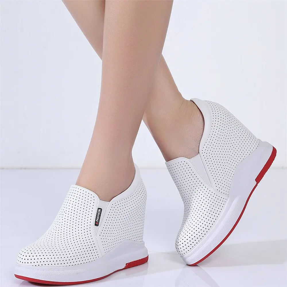 

Fashion Sneakers Women Breathable Genuine Leather Wedges High Heel Ankle Boots Female Round Toe Platform Pumps Shoe Casual Shoes