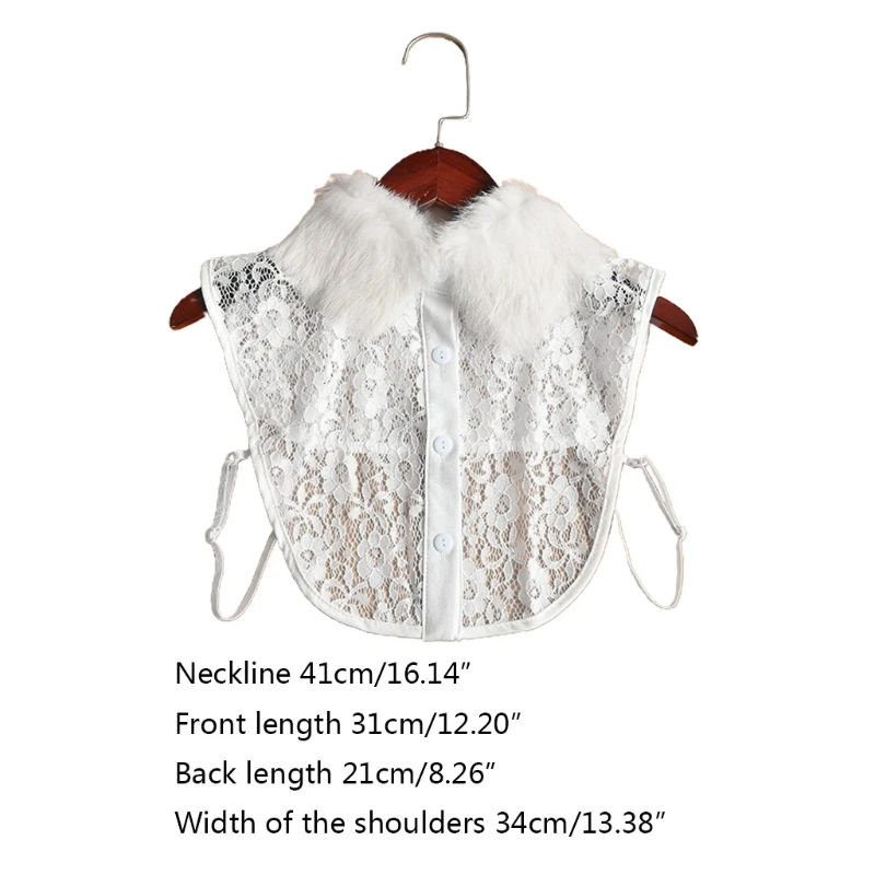 

Winter Furry Plush Lapel Fake Collar Sweet Hollow Floral Lace Half Shirt Dickey XX9D