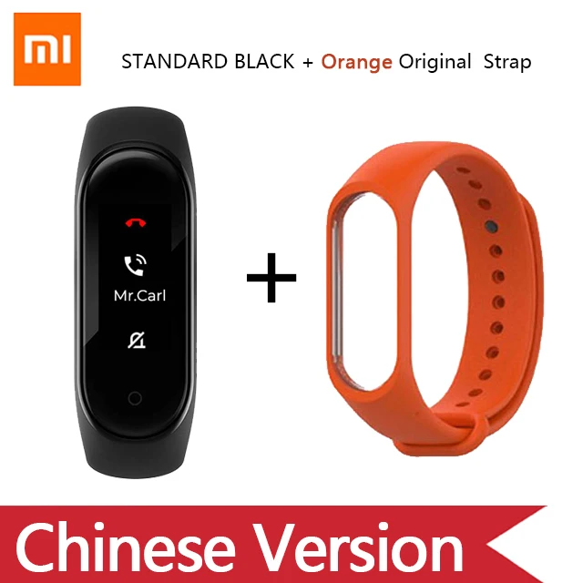 Orange originalstrap Умный Браслет OriginalXiao mi Band 4 на английском, испанском и русском языках, 3 цвета, AMOLED экран, mi band 4, Smartband, fitness Traker - Цвет: Orange originalstrap