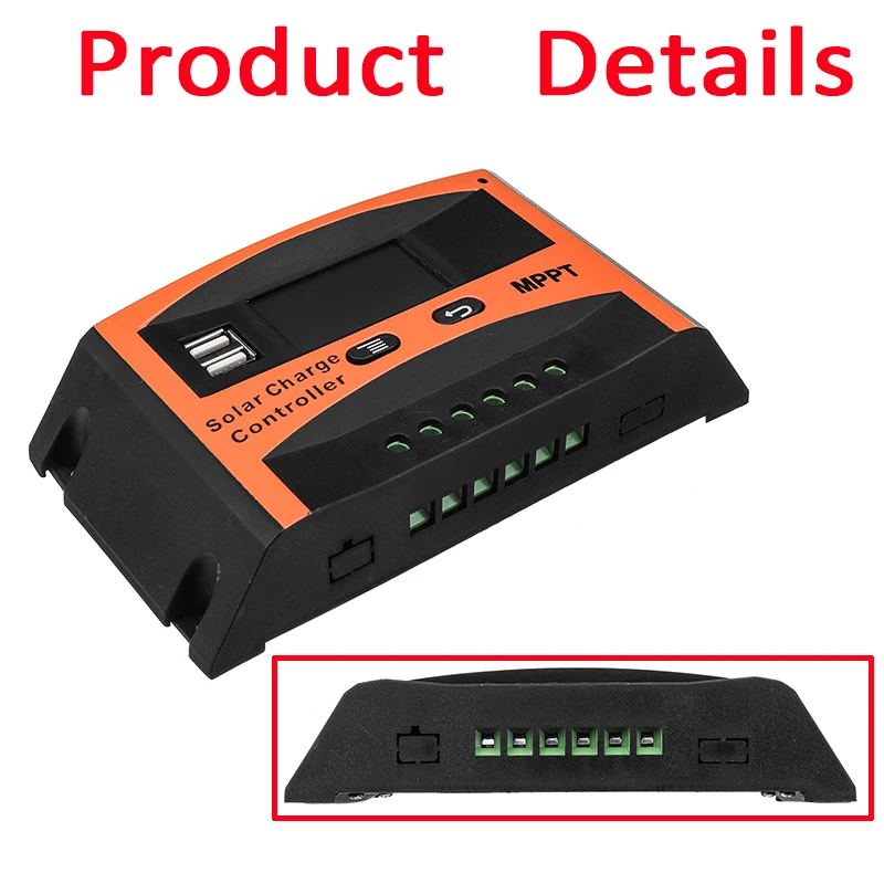 MPPT 60A/50A/40A/30A контроллер солнечного заряда 12 В 24 в авто lcd двойной USB солнечная батарея для телефона батарея PV регулятор встроенный таймер