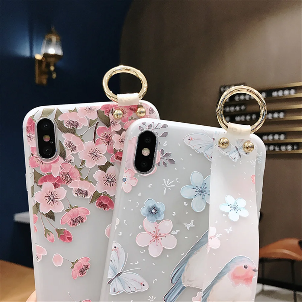 Цветочный ремешок на запястье для IPhone X XR XS MAX чехол телефона Белый силиконовый