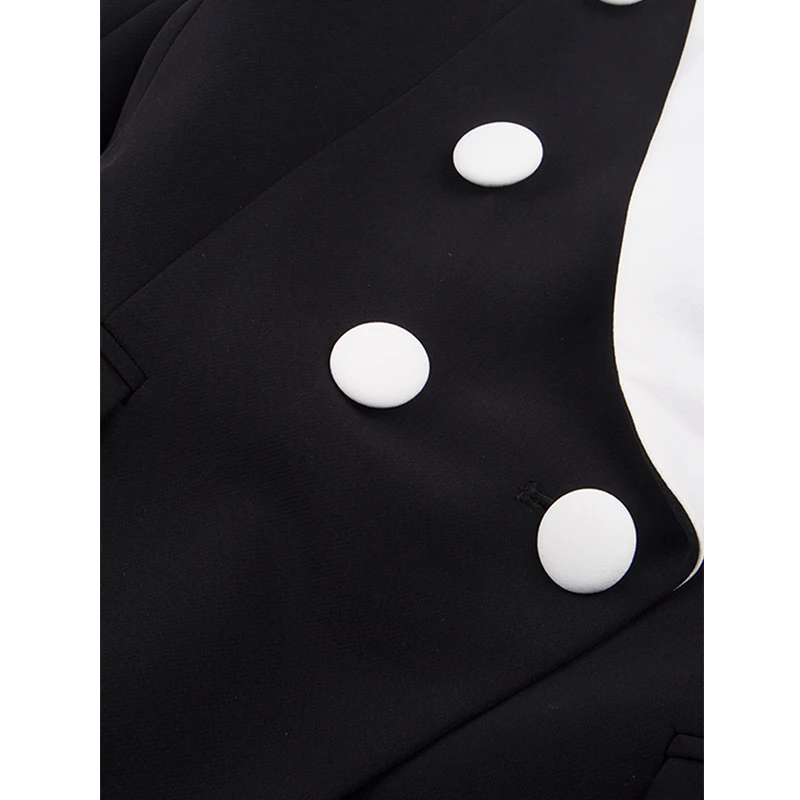 

HarleyFashion New Trendy Classic Design Shawl Collar White Patchwork Black OL Blazer High Quality