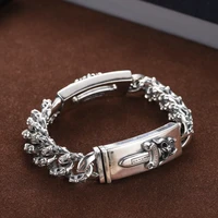 999 sterling silver domineering two hand brand cross sword bracelet mens retro personality crow heart bracelet jewelry gift
