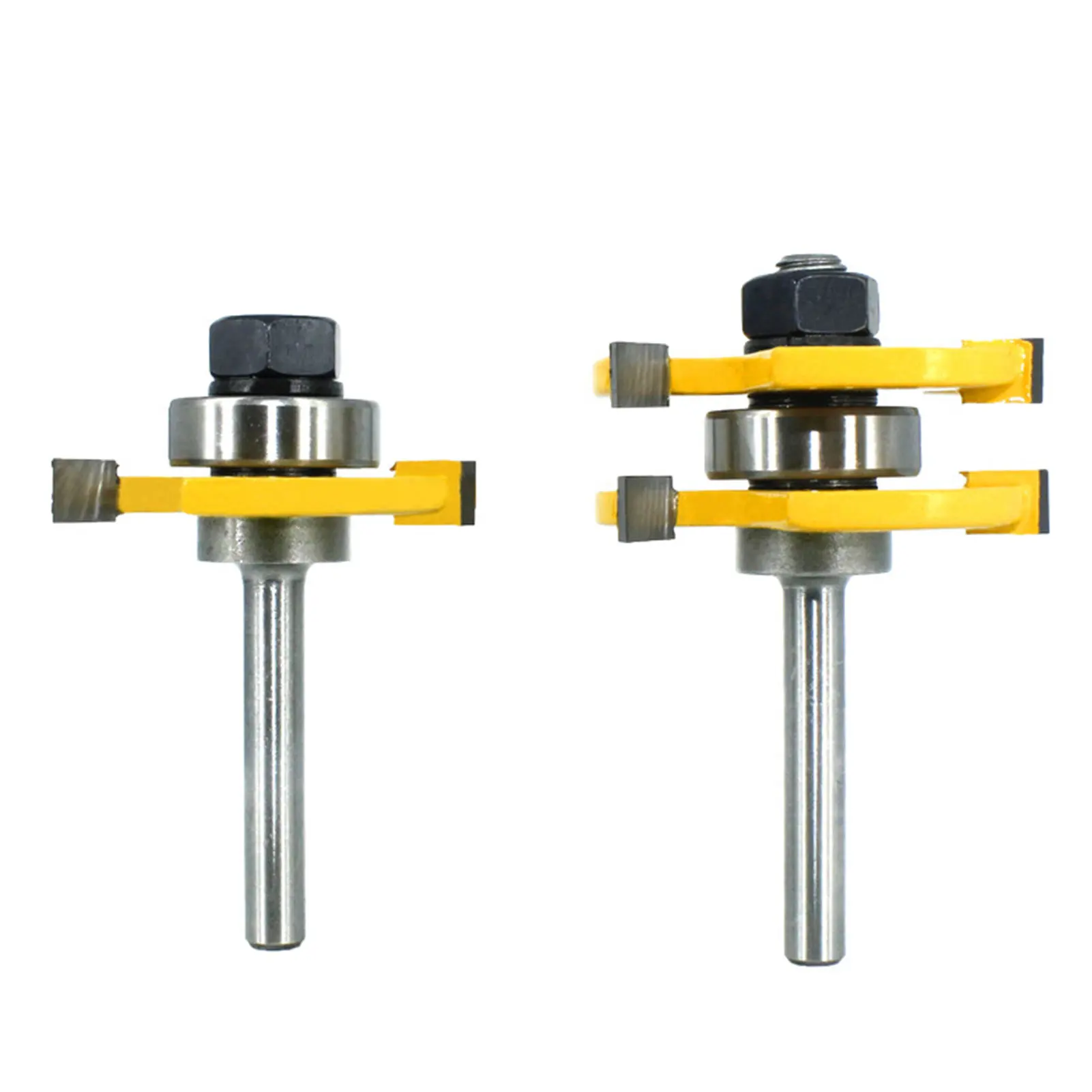 

2pcs 1/4 Shank 3 Teeth T Shape Tongue Groove Set Tenon Cutter For Woodworking Adjustable Length Alloy Woodworking Cutter