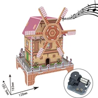 robotime music box diy 3d paper windmill puzzle musical toys assemble model building kits toys for children adult birthday gifts