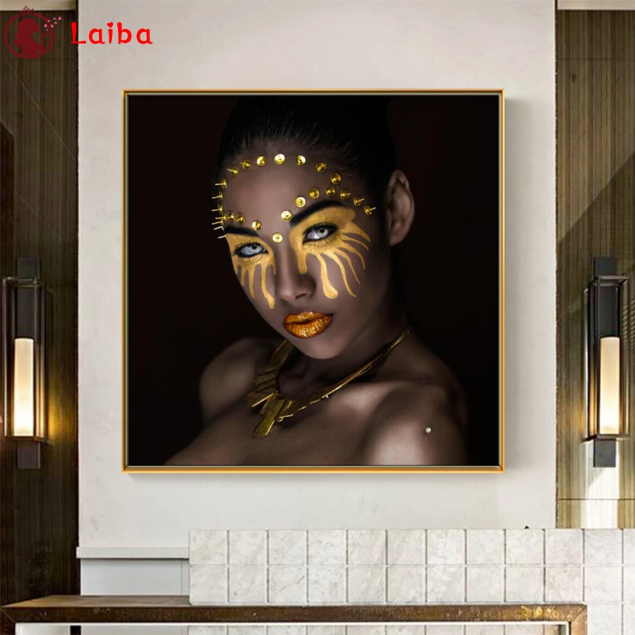 

DIY round square diamond embroidery Sexy make-up African woman pattern cross stitch kits 5d diamond painting rhinestone
