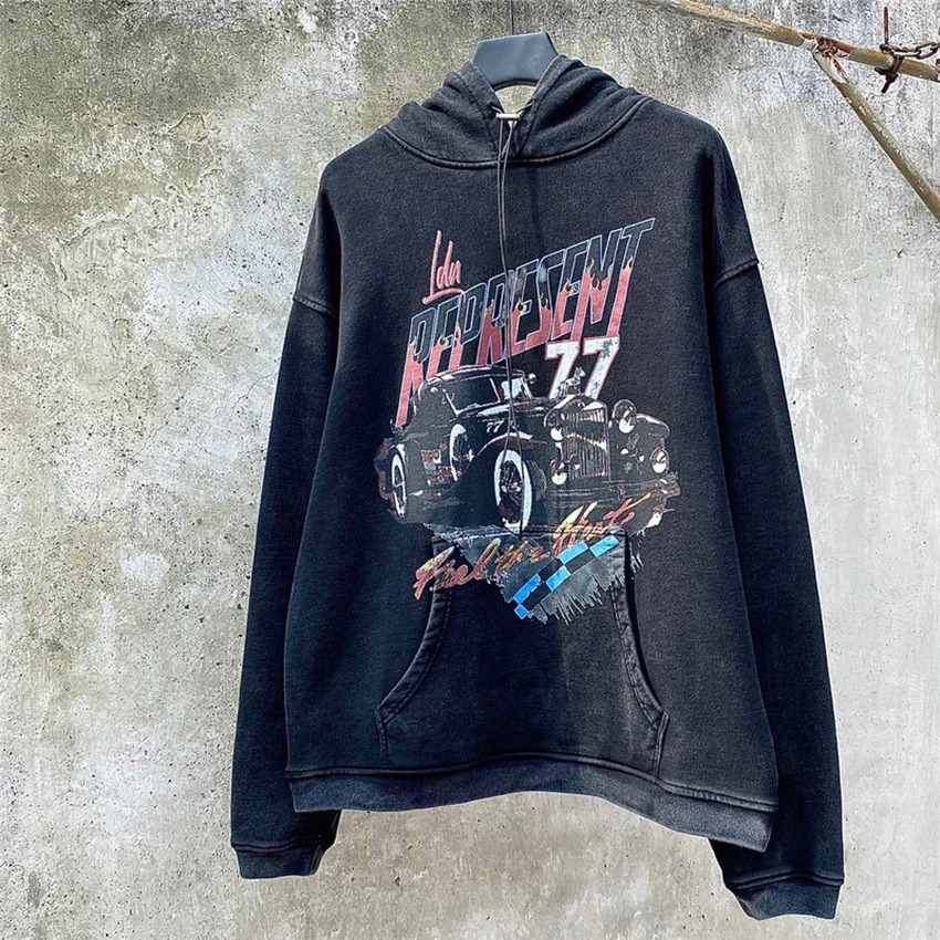 

Represent Hoodie Men Women 1:1 High-Quality Vintage Feel The Heat Series Represent Sweatshirts Drawstring Wash Pullovers