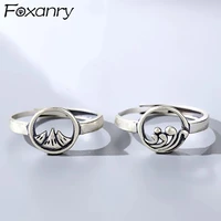 foxanry 925 stamp couples rings 2021 trend vintage creative design mountain sea accessories party jewelry adjustable