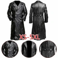 mens german classic ww2 military uniform officer black leather trench coat