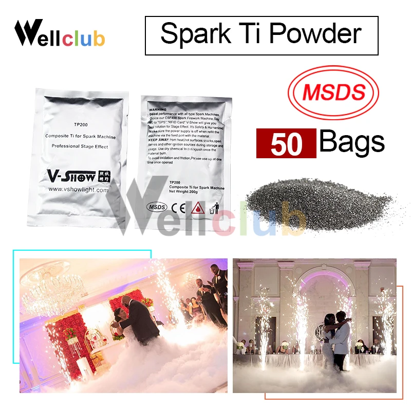 50 пакетов Ti Powder 200 г/пакет для холодной искры Firework Machine Свадьба Sparkular с