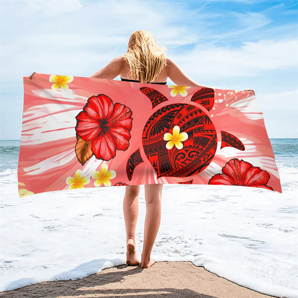 

Maoli Turtle Polynesian Hibiscus Flower 3D Print Shower Bath Towels For Adults Soft Absorbent Swimming Sport Poncho Robe Blanket