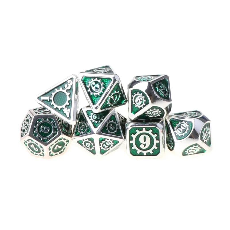 

7 PCS Steampunk Style Metal Dice Metallic DND Game D&D Dice with Free Metal Case E56D