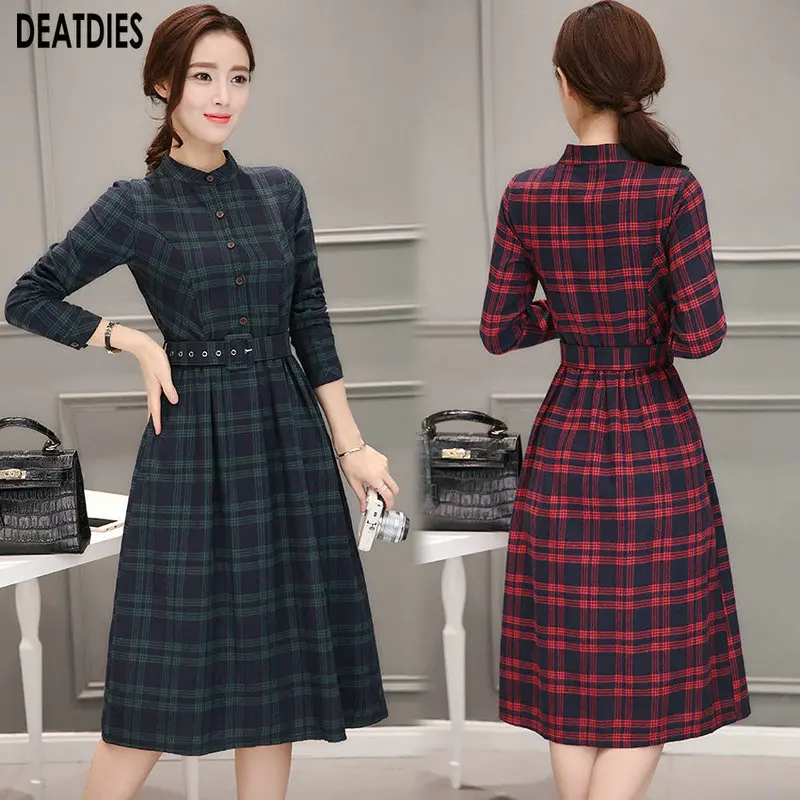 

Woman Dress Elegant Female Plaid Regular Long Sleeve Autumn Winter Clothes Casual Womens Dress 2020 Lady Office Women Clothing
