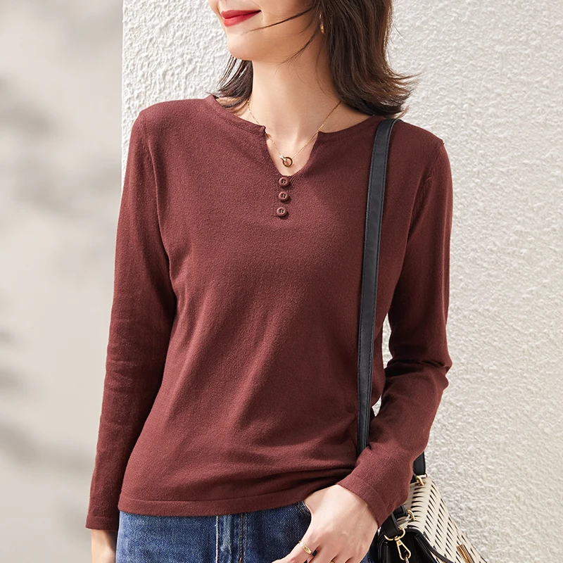 

Long-Sleeved V-Neck Knitted Bottoming Shirt Women's Pullover Sweater Large Size Loose Casual All-Match Autumn Winter New Style