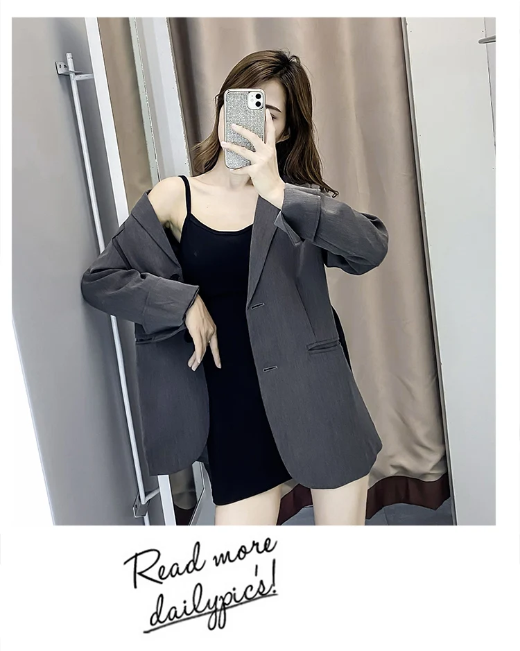 

2021 Spring Autumn Women Single Breasted Vintage Gray Blazer Suit Jacket Office Lady Elegant British Style Slim Casual Coat