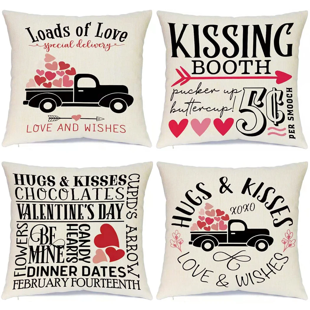 Valentine'S Day Style Cushion Cover Decorative Pillowcase Sofa Cushions Pilow Red Heart Pattern Pillow Case Car Printing Kissen |
