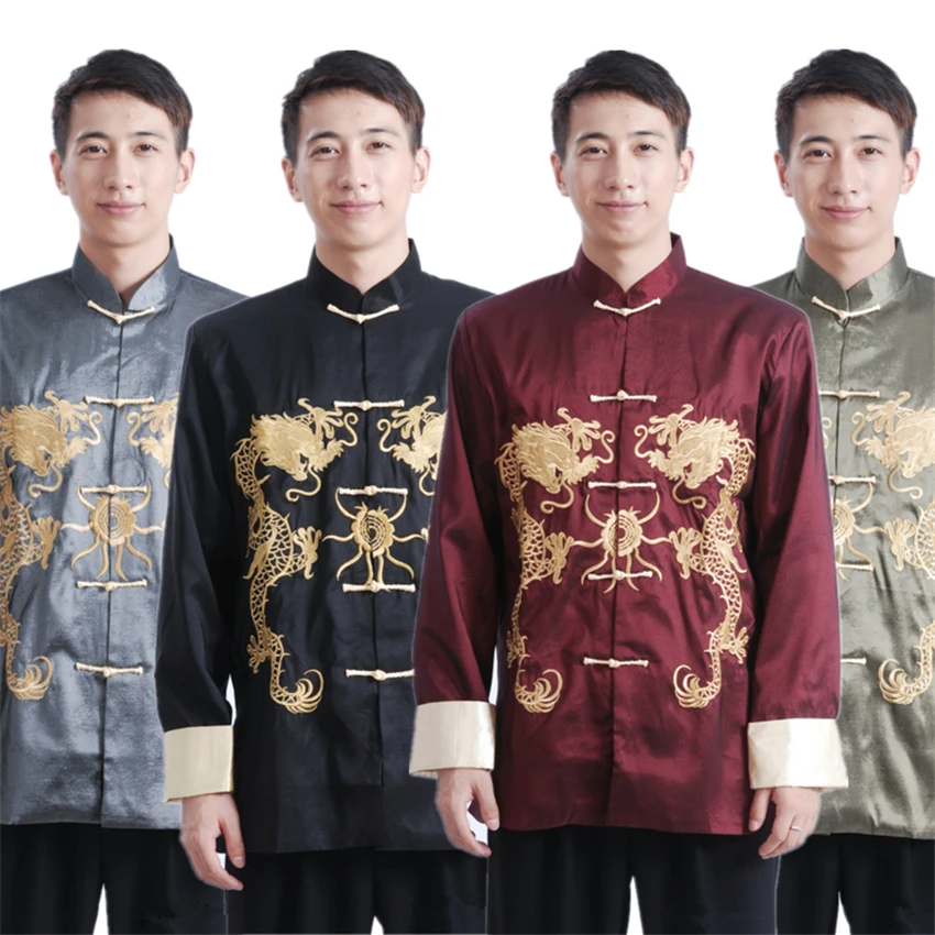 Новогодняя традиционная китайская одежда для мужчин модная блузка с длинным