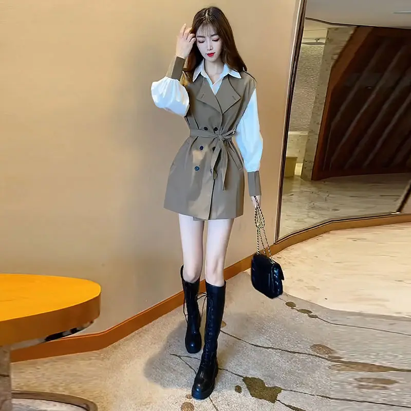 

2021 autumn fashion shirt vest dress set
