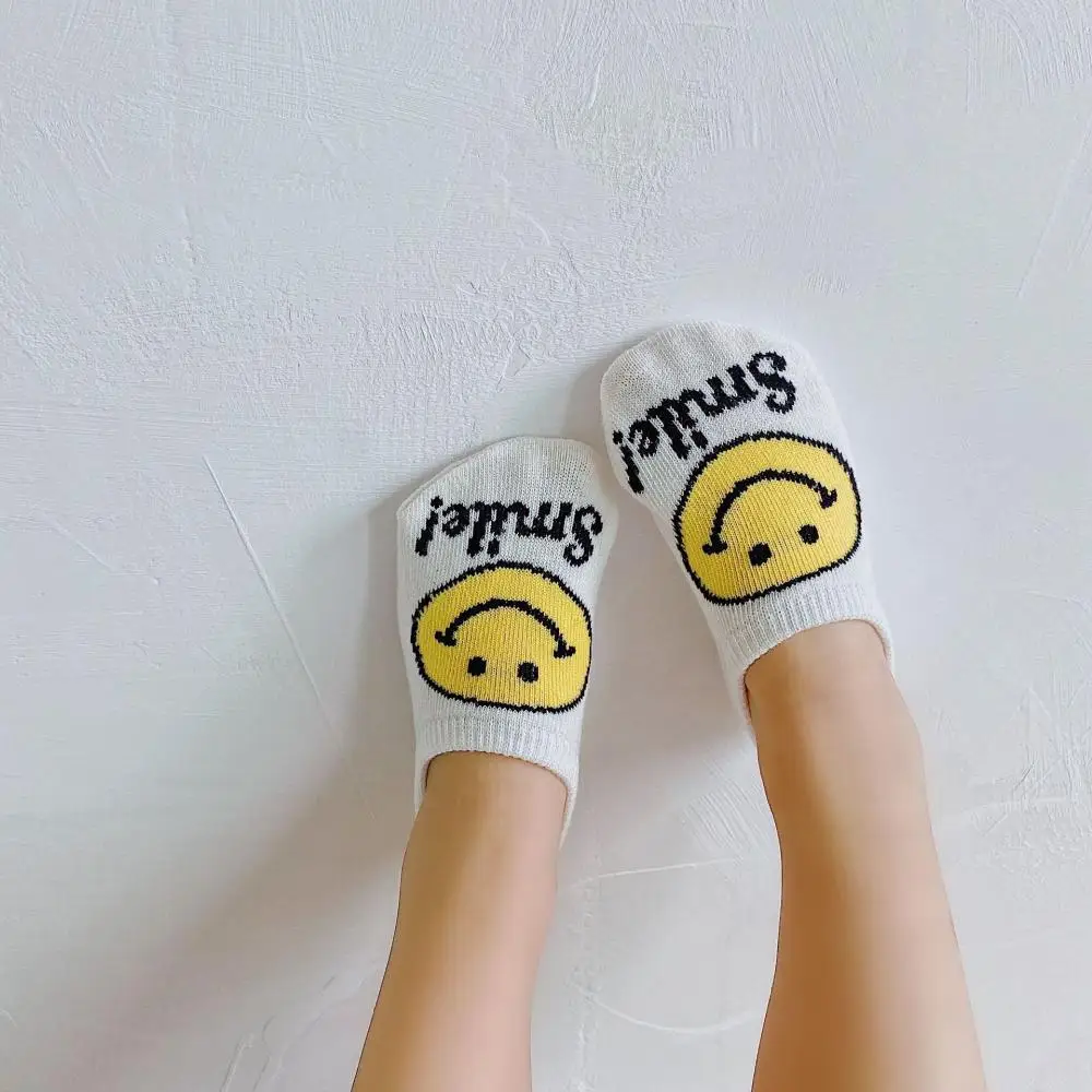 

Smiley Cotton Anti-Slip Boat Socks for Baby Boy Girl Child Kid Soft Low Cut Floor Kid Cartoon Strap Rubber Non-Sliptoddler Sock