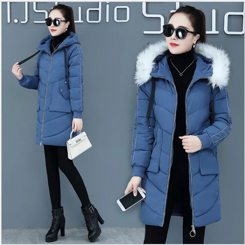

winter women jacket and coats 2019 Parkas women Wadded Jackets warm Outwear With a Hood Large Faux Fur Collar R372