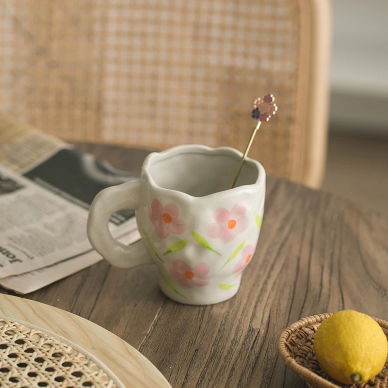 Ручной росписью кружка в цветочек Керамика ручной работы Кофе чашка с рукояткой