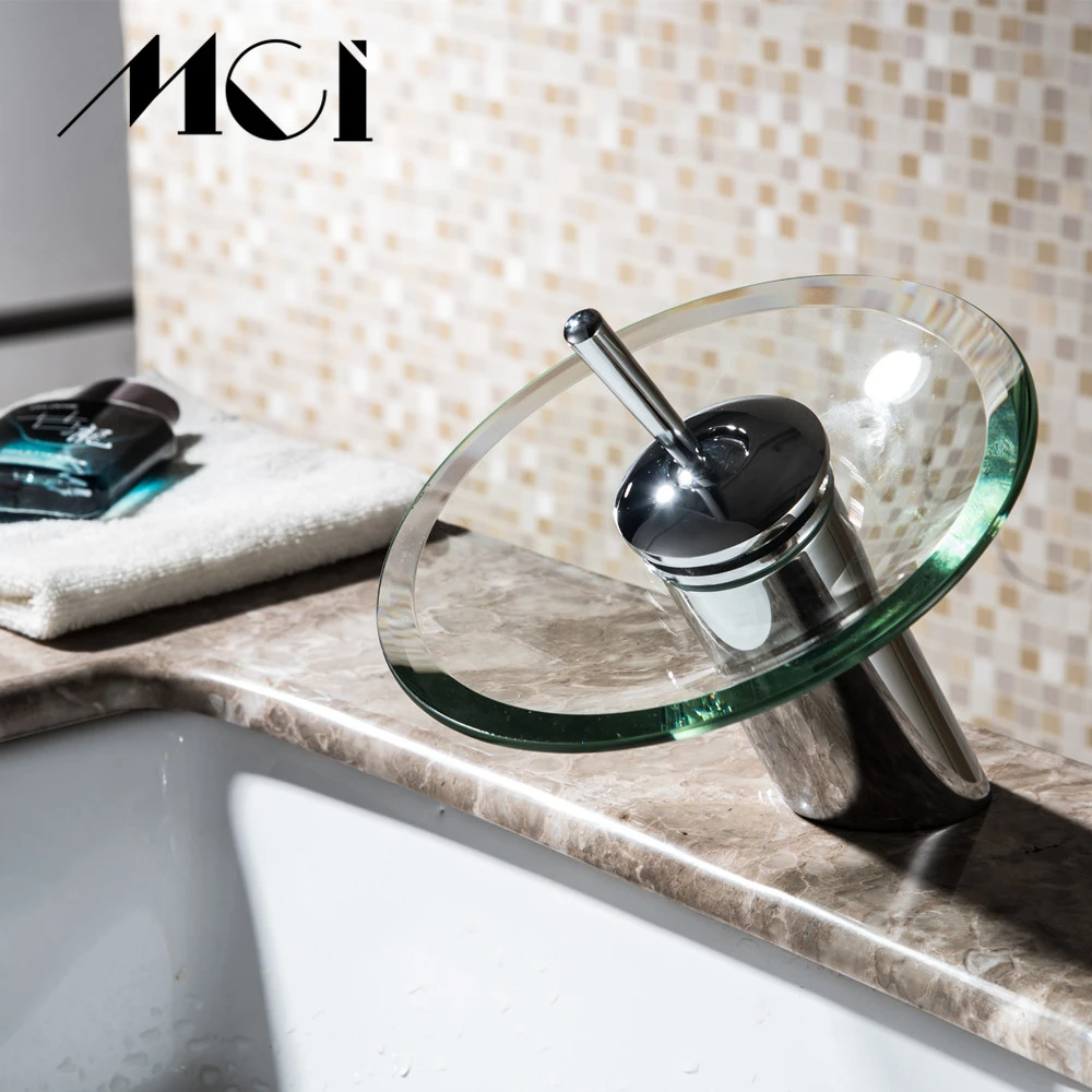 Латунный круглый Стекло Ванная комната отверстие раковины воды кран горячей и