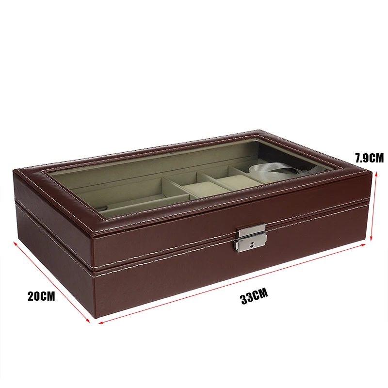 Новинка 9 ячеек коробка для часов кожаная стеклянная Чехол очков органайзер
