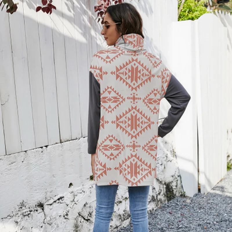 

2020 fashion summer home street leisure mosaic printing high collar and long hoodless No hat female