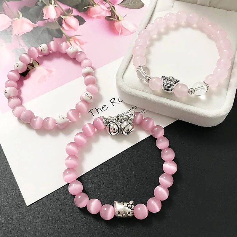 Модные женские красочные бисерные браслеты Lucky Cat OL, браслеты со стеклянными шариками и кристаллами для девочек Kawaii, повседневные Розовые ювелирные изделия высокого качества