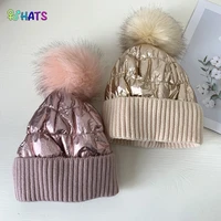 2021 autumn and winter new cute fur ball woolen hat womens down bright knit hat double layer ear protection plus velvet warm ba