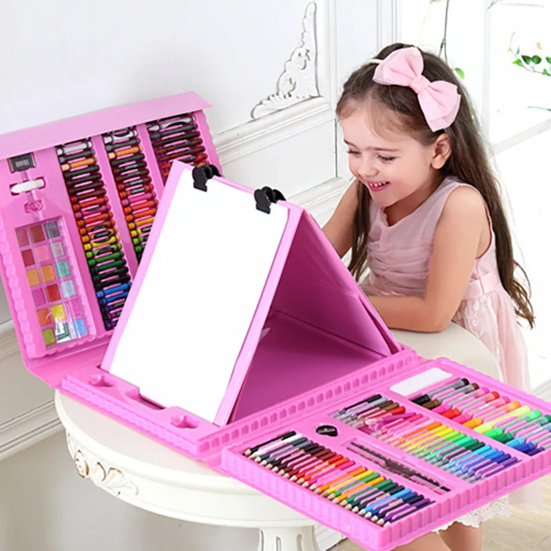 

208Pcs/Set Blue Pink Children's Drawing Toys Painting Paint Tool Set Watercolor Pen Christmas New Year Birthday Toys Pen Gifts