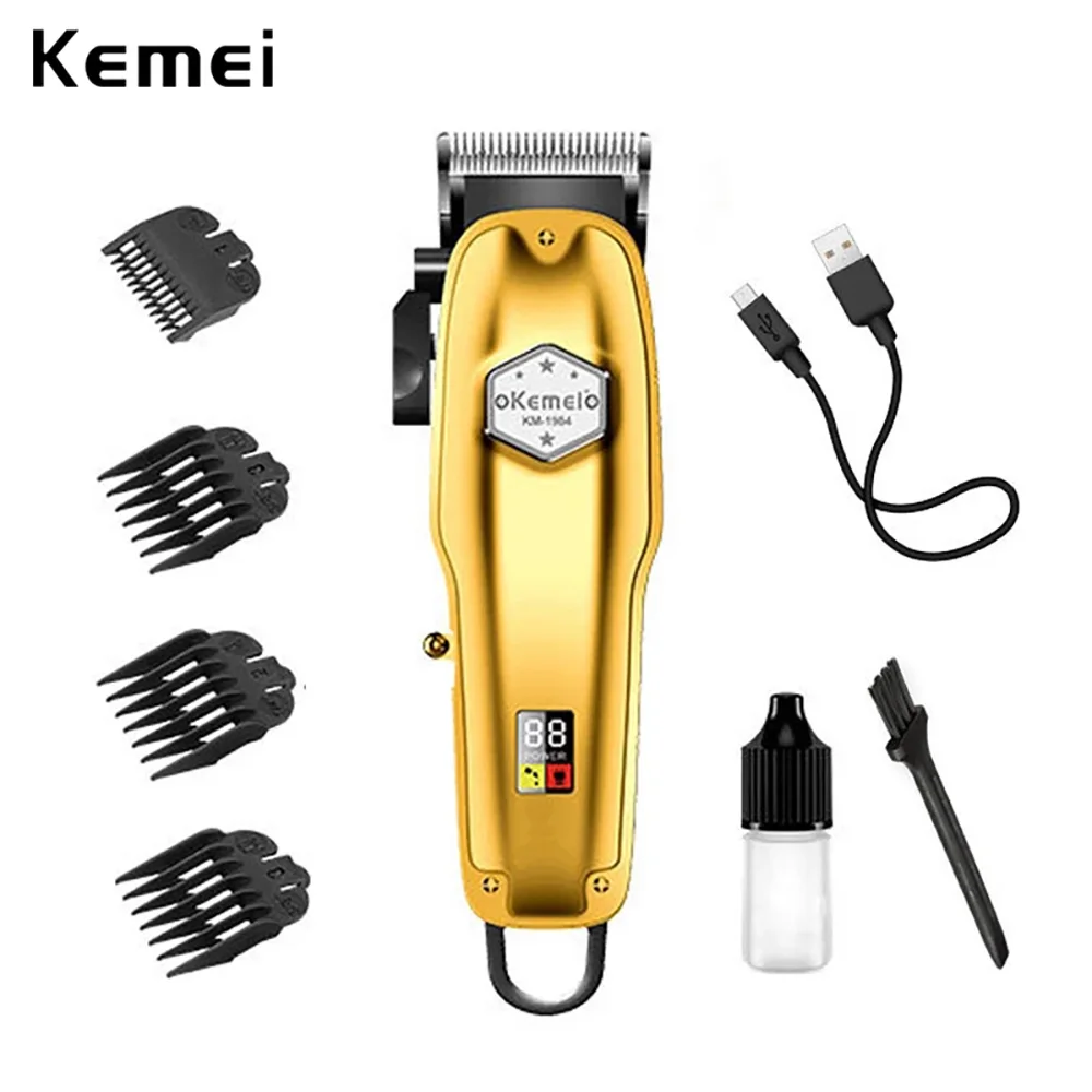 

Kemei Metal Hair Trimmer Body Carbon Steel Trimmer Lcd Liquid Crystal Display Usb Rechargeable Clippers For Men Hair Cutter
